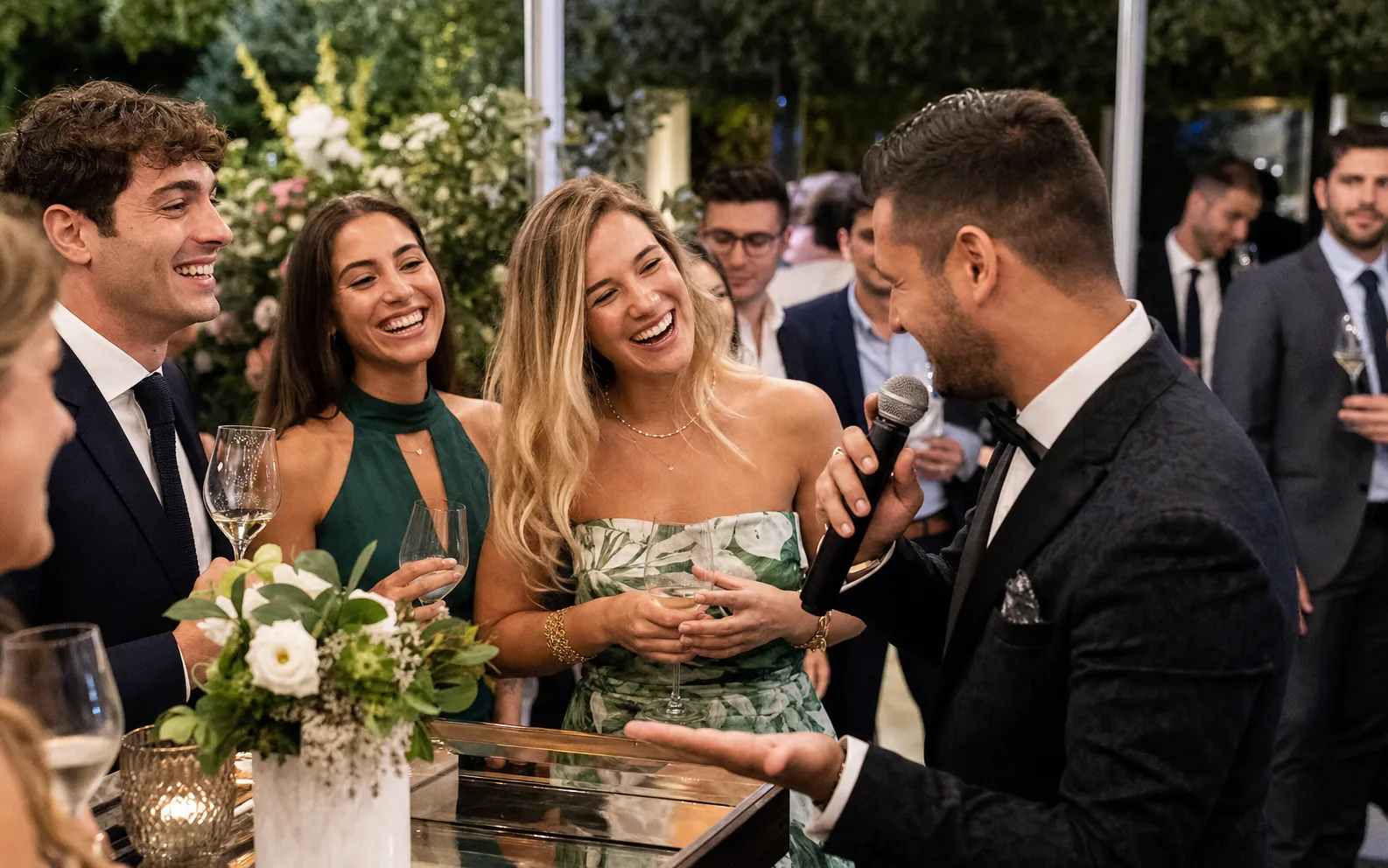 Animação de evento com convidados a interagir durante a receção